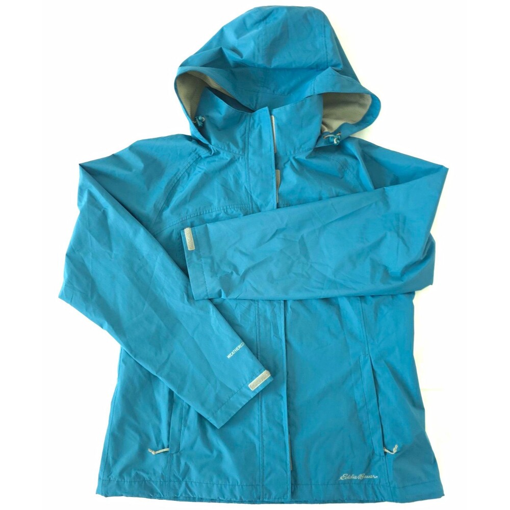 Eddie Bauer Women's Teal WeatherEdge Hooded Rain Jacket Size L NWOT